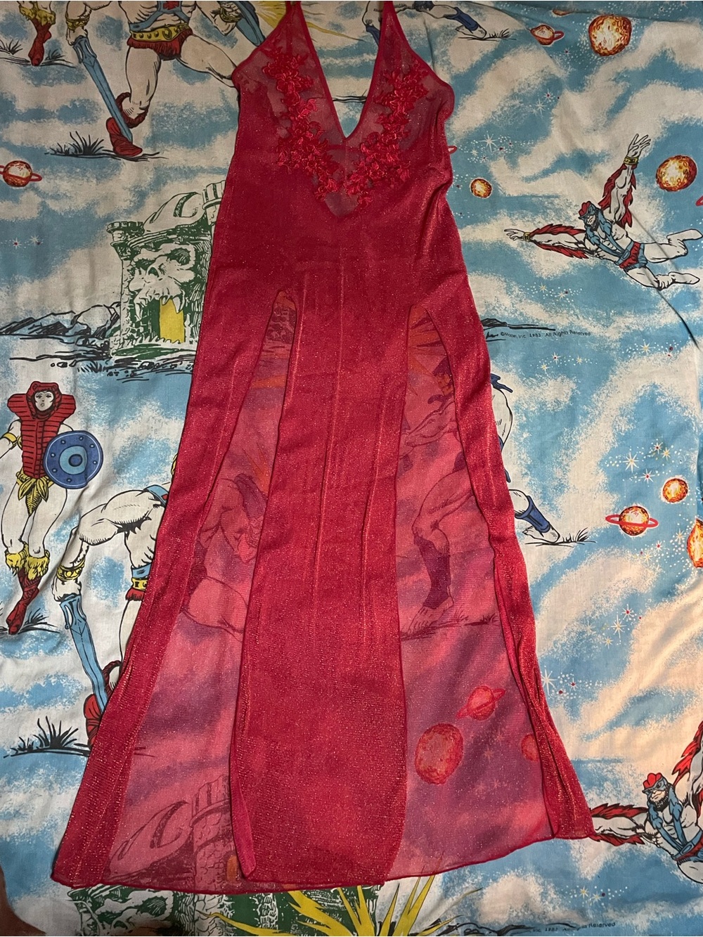 Red Sheer Lace-Detail Maxi Dress 1X/2X